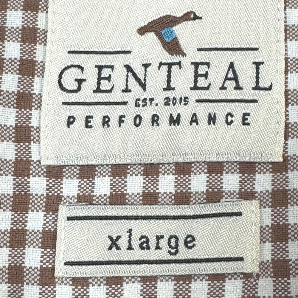 Genteal Performance Shirt Mens XL Brown White Gingham Check Long Sleeve - Picture 4 of 9